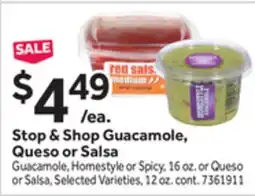 Stop&Shop Stop & Shop Guacamole, Queso or Salsa offer