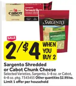 Stop&Shop Sargento Shredded or Cabot Chunk Cheese offer