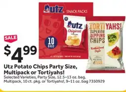 Stop&Shop Utz Potato Chips Party Size, Multipack or Tortiyahs! offer