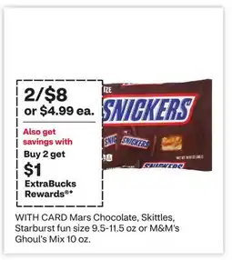 CVS Mars Chocolate, Skittles, Starburst fun size 9.5-11.5 oz or M & M's Ghoul's Mix 10 oz offer