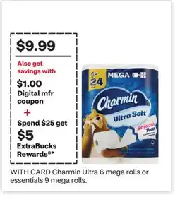 CVS Charmin Ultra 6 mega rolls or essentials 9 mega rolls offer