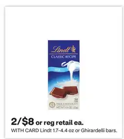 CVS Lindt 1.7-4.4 oz or Ghirardelli bars offer