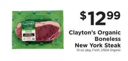 ShopRite Clayton’s Organic Boneless New York Steak offer