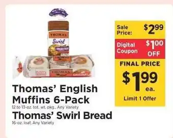 ShopRite Thomas' English Muffins 6-Pack offer