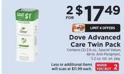ShopRite Dove Advanced Care Twin Pack offer