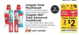 ShopRite Colgate Total Mouthwash or Colgate 360° Total Advanced Toothbrush offer