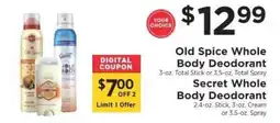 ShopRite Old Spice Whole Body Deodorant / Secret Whole Body Deodorant offer