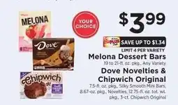 ShopRite Melona Dessert Bars, Dove Novelties & Chipwich Original offer