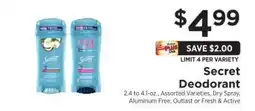 ShopRite Secret Deodorant offer