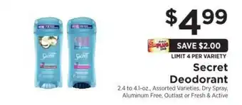 ShopRite Secret Deodorant offer