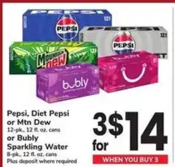 Safeway Pepsi, Diet Pepsi or Mtn Dew or Bubly Sparkling Water offer