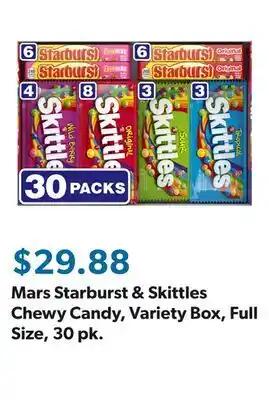 Sam's Club Mars Starburst & Skittles Chewy Candy, Variety Box, Full Size, 30 pk offer