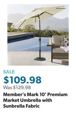 Sam's Club Member's Mark 10' Premium Market Umbrella with Sunbrella Fabric offer