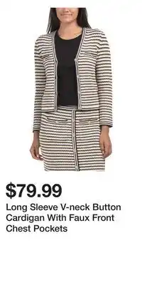 TJ Maxx Long Sleeve V-neck Button Cardigan With Faux Front Chest Pockets offer