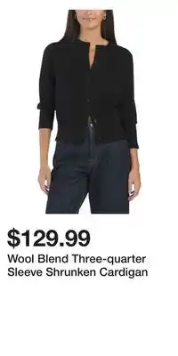 TJ Maxx Wool Blend Three-quarter Sleeve Shrunken Cardigan offer