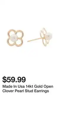 TJ Maxx Made In Usa 14kt Gold Open Clover Pearl Stud Earrings offer
