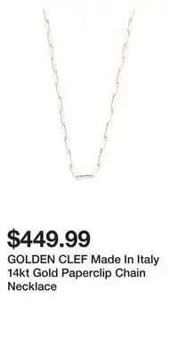 TJ Maxx GOLDEN CLEF Made In Italy 14kt Gold Paperclip Chain Necklace offer