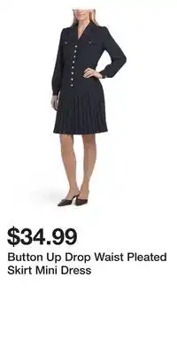 TJ Maxx Button Up Drop Waist Pleated Skirt Mini Dress offer