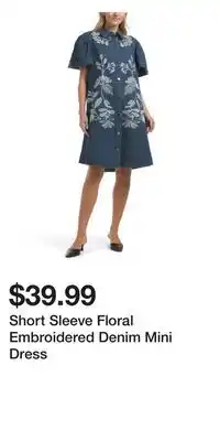 TJ Maxx Short Sleeve Floral Embroidered Denim Mini Dress offer