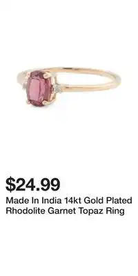 TJ Maxx Made In India 14kt Gold Plated Rhodolite Garnet Topaz Ring offer
