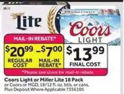 Stop&Shop Coors Light or Miller Lite 18 Pack offer