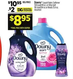Dollar General Downy Liquid Fabric Softener 150 Load/111 oz. or Ultra Soft 96 Load/64 oz. or Beads 13.4 oz offer