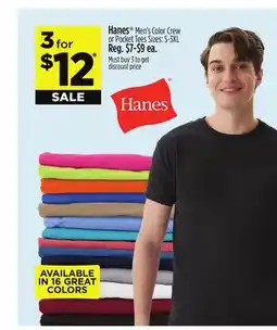 Dollar General Hanes Men's Color Crew or Pocket Tees offer