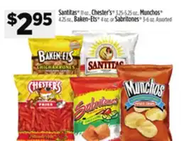 Dollar General Santitas 11 oz., Chester's 3.25-5.25 oz., Munchos 4.25 oz., Baken-Ets 4 oz. or Sabritones 3-6 oz offer
