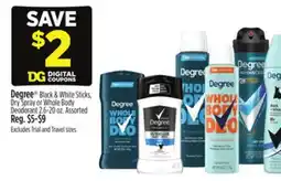 Dollar General Degree Black & White Sticks, Dry Spray or Whole Body Deodorant offer