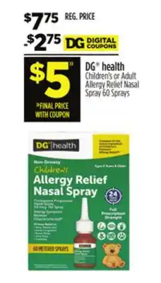 Dollar General DG health Children's or Adult Allergy Relief Nasal Spray offer