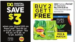 Dollar General Pure Leaf Tea 64 oz. or 6 pk. or Lipton Tea 64 oz. or 6 pk. or 12 pk. 6 pk offer