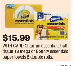 CVS Charmin essentials bath tissue 18 mega or Bounty essentials paper towels 8 double rolls offer