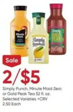 Stater Bros Simply punch, minute maid zero or gold peak tea offer