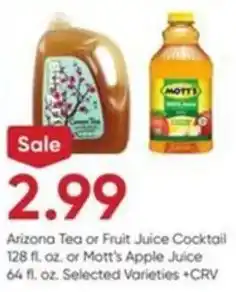 Stater Bros Arizona Tea or Fruit Juice Cocktail or Mott's Apple Juice offer