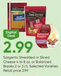 Stater Bros Sargento Shredded or Sliced Cheese or Balanced Breaks offer