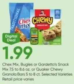 Stater Bros Chex Mix, Bugles or Gardetto's Snack Mix or Quaker Chewy Granola Bars offer