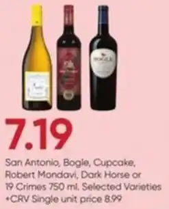 Stater Bros San Antonio, Bogle, Cupcake, Robert Mondavi, Dark Horse offer