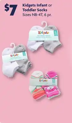 Family Dollar Kidgets Infant or Toddler Socks offer