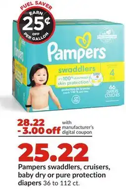 Hy-Vee Pampers swaddlers, cruisers, baby dry or pure protection diapers offer