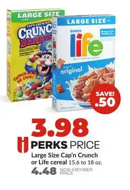Hy-Vee Large Size Cap'n Crunch or Life cereal offer