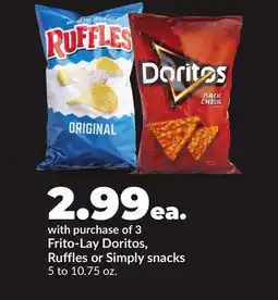 Hy-Vee Frito-Lay Doritos, Ruffles or Simply snacks offer