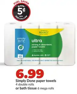 Hy-Vee Simply Done paper towels 4 double rolls or bath tissue 6 mega rolls offer