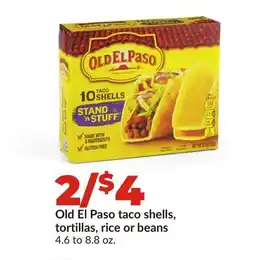 Hy-Vee Old El Paso taco shells, tortillas, rice or beans offer