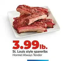 Hy-Vee Hormel Always Tender St. Louis style spareribs offer
