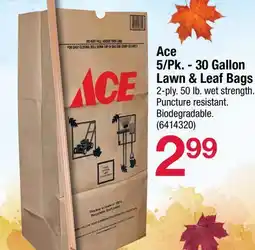 Ace Hardware Ace 5/Pk.-30 Gallon Lawn & Leaf Bags offer