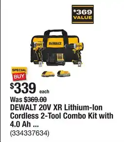 The Home Depot DEWALT 20V XR Lithium-Ion Cordless 2-Tool Combo Kit with 4.0 Ah and 1.7 Ah Batteries and Charger offer