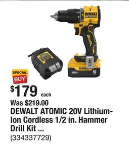 The Home Depot DEWALT ATOMIC 20V Lithium-Ion Cordless 1/2 in. Hammer Drill Kit with 5.0 Ah Battery and Charger offer