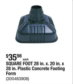 The Home Depot SQUARE FOOT 28 in. x. 20 in. x 28 in. Plastic Concrete Footing Form offer
