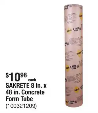 The Home Depot SAKRETE 8 in. x 48 in. Concrete Form Tube offer