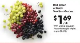 Kroger Red, Green or Black Seedless Grapes offer